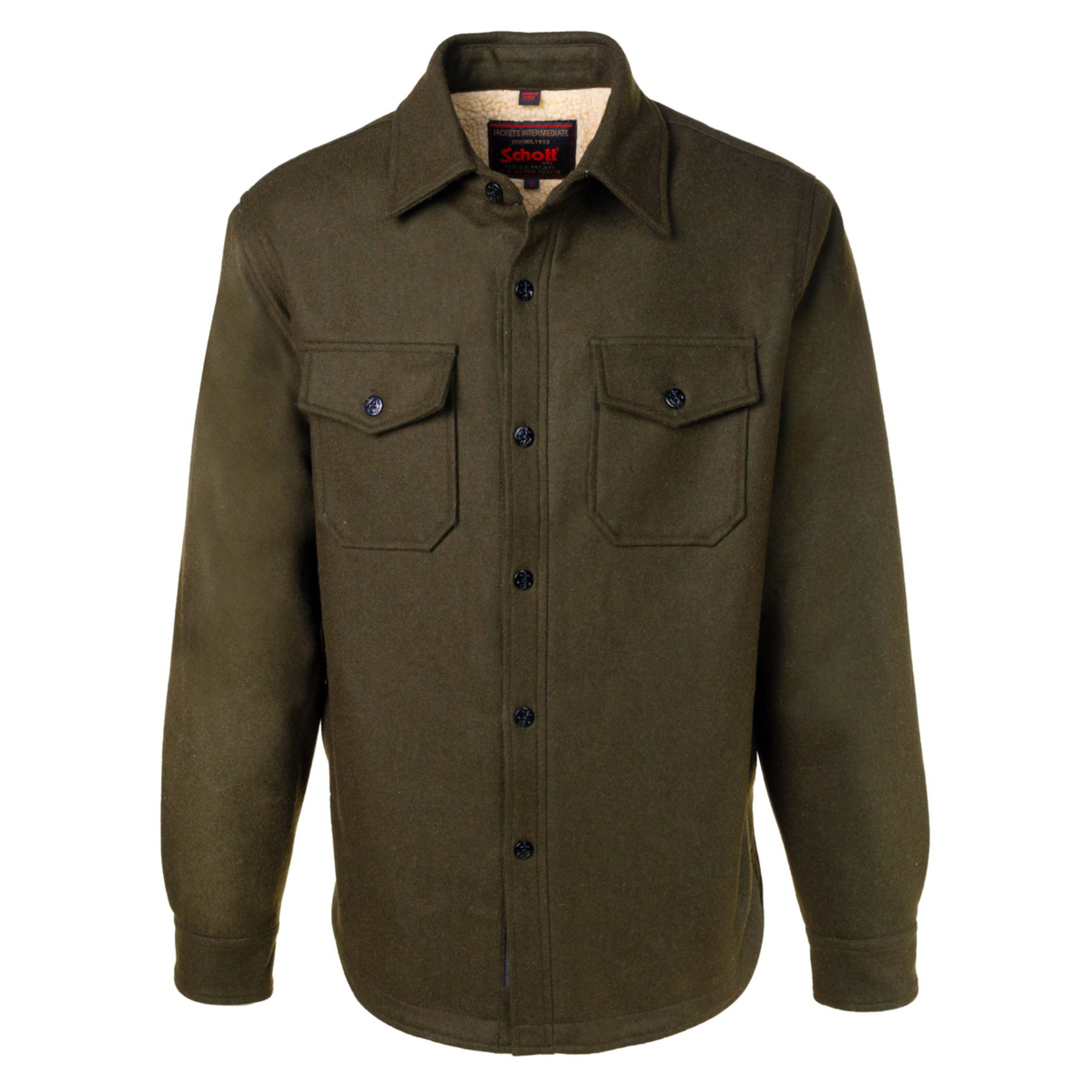Wool Blend Faux Sherpa Lined CPO Shirt - Olive
