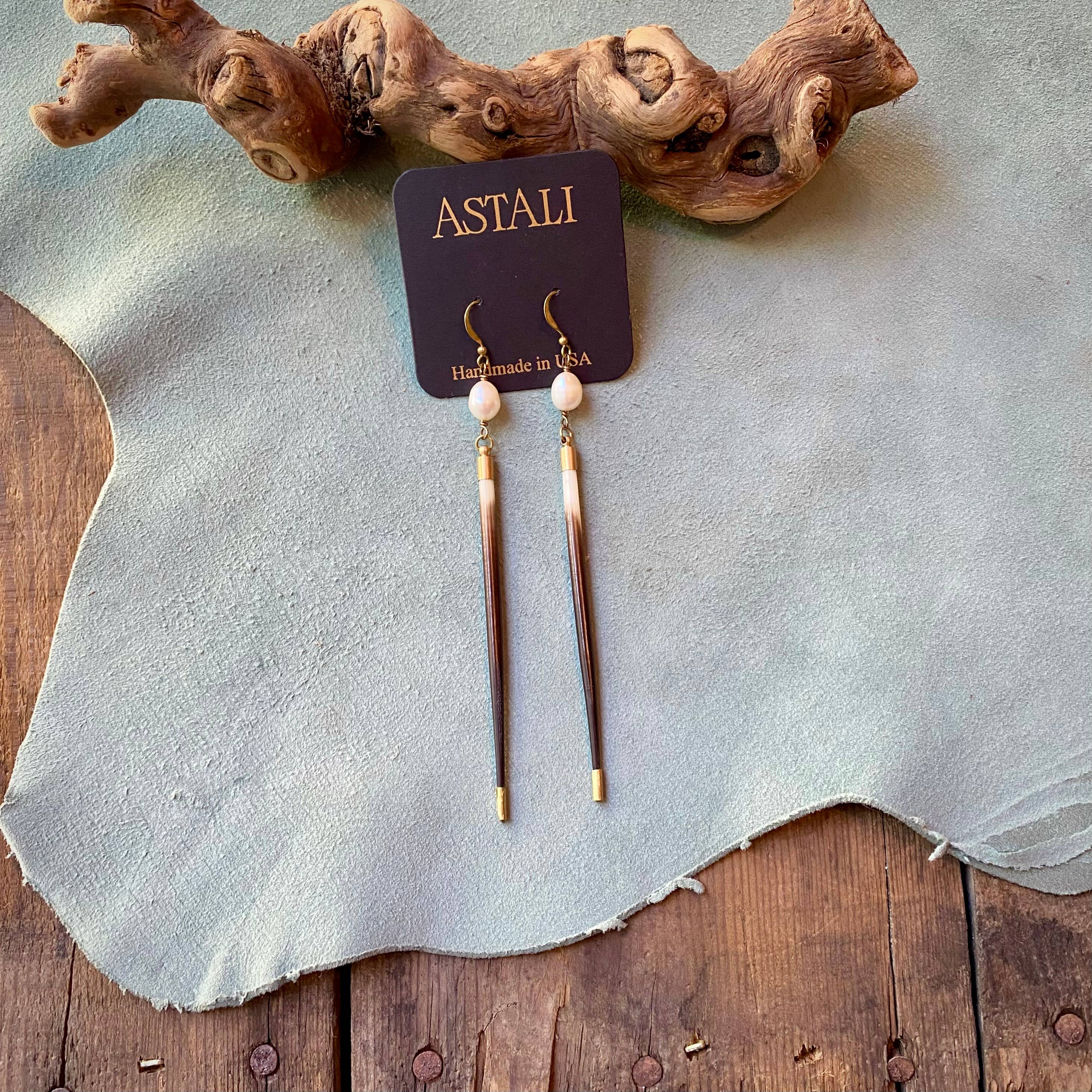 Porcupine Quill & Pearl Earrings, Freshwater Pearls & Quills: Pearl