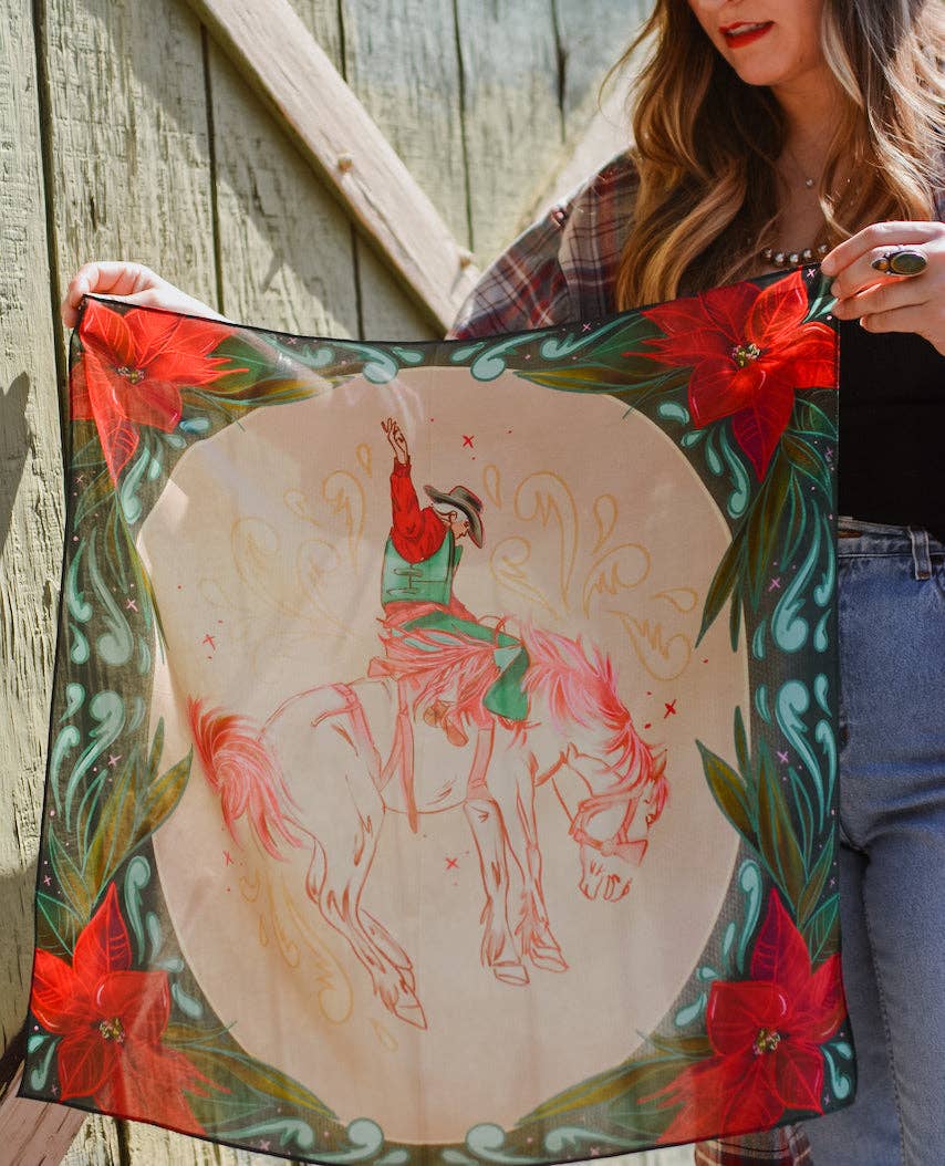Cowboy Christmas Bronc Holiday Silk Scarf Wild Rag