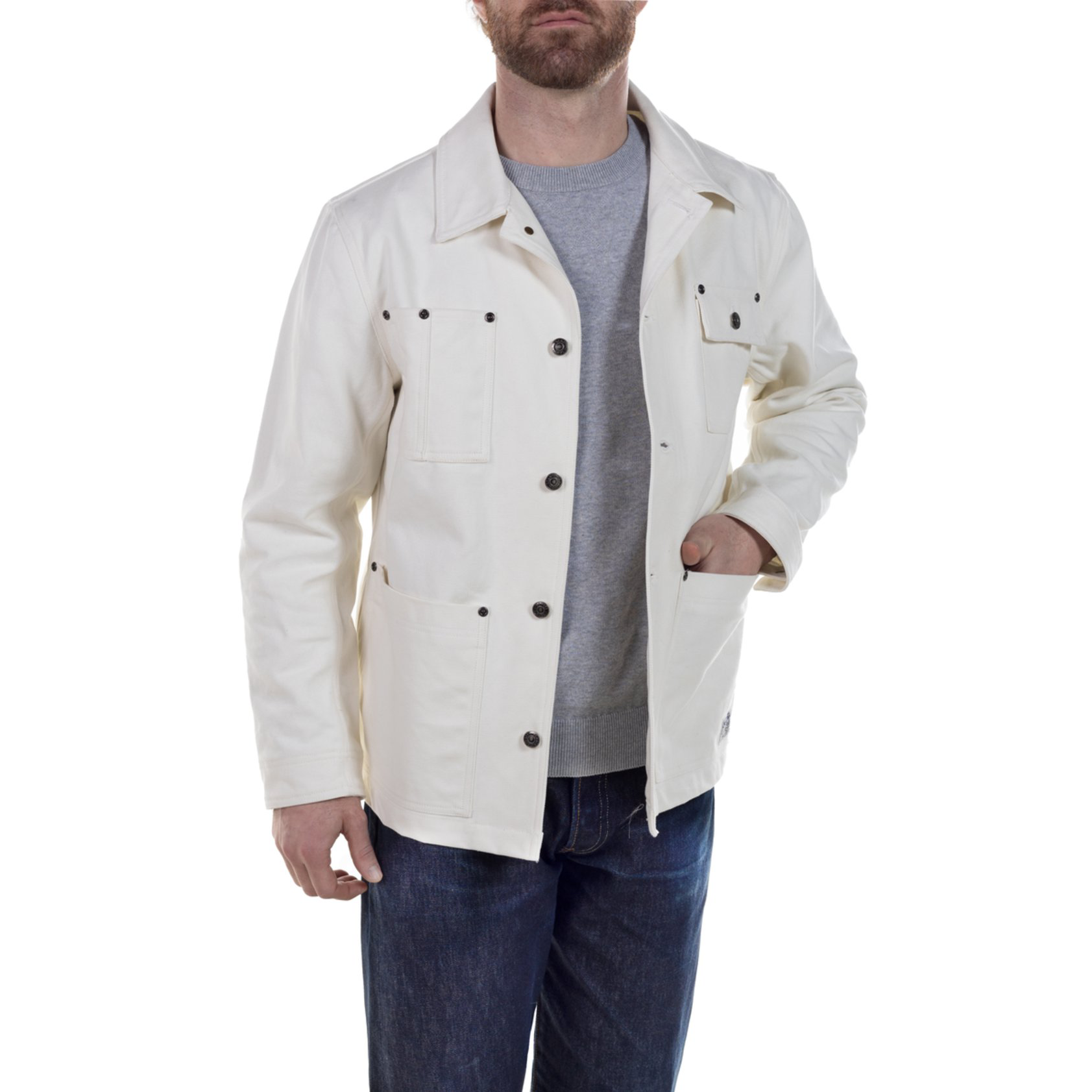 Cotton Canvas Chore Jacket - White