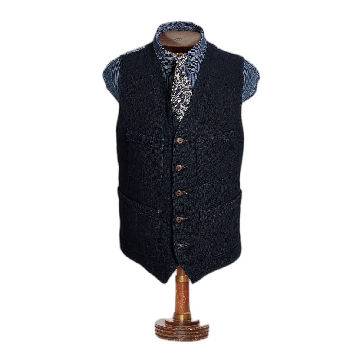 RRL Indigo Herringbone Vest