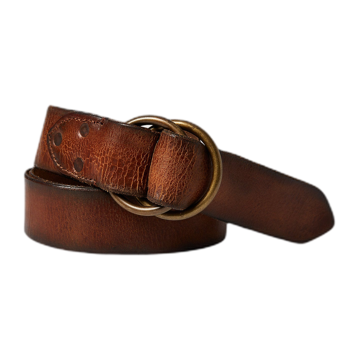 Distressed Leather Double–O-Ring Belt