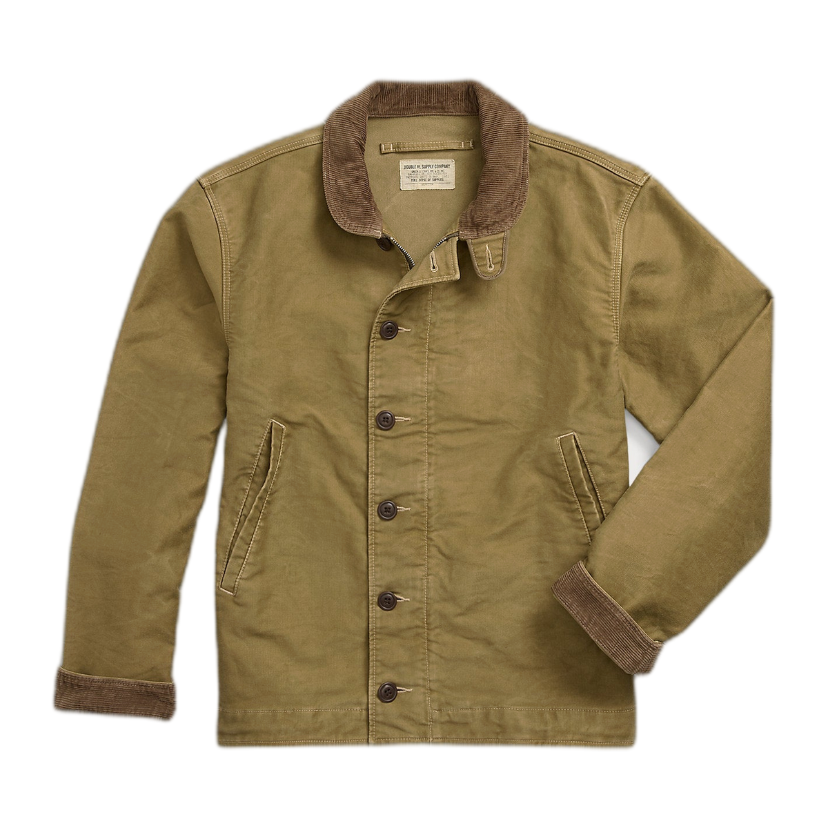 RRL Corduroy-Collar Cotton Deck Jacket - Khaki Drab