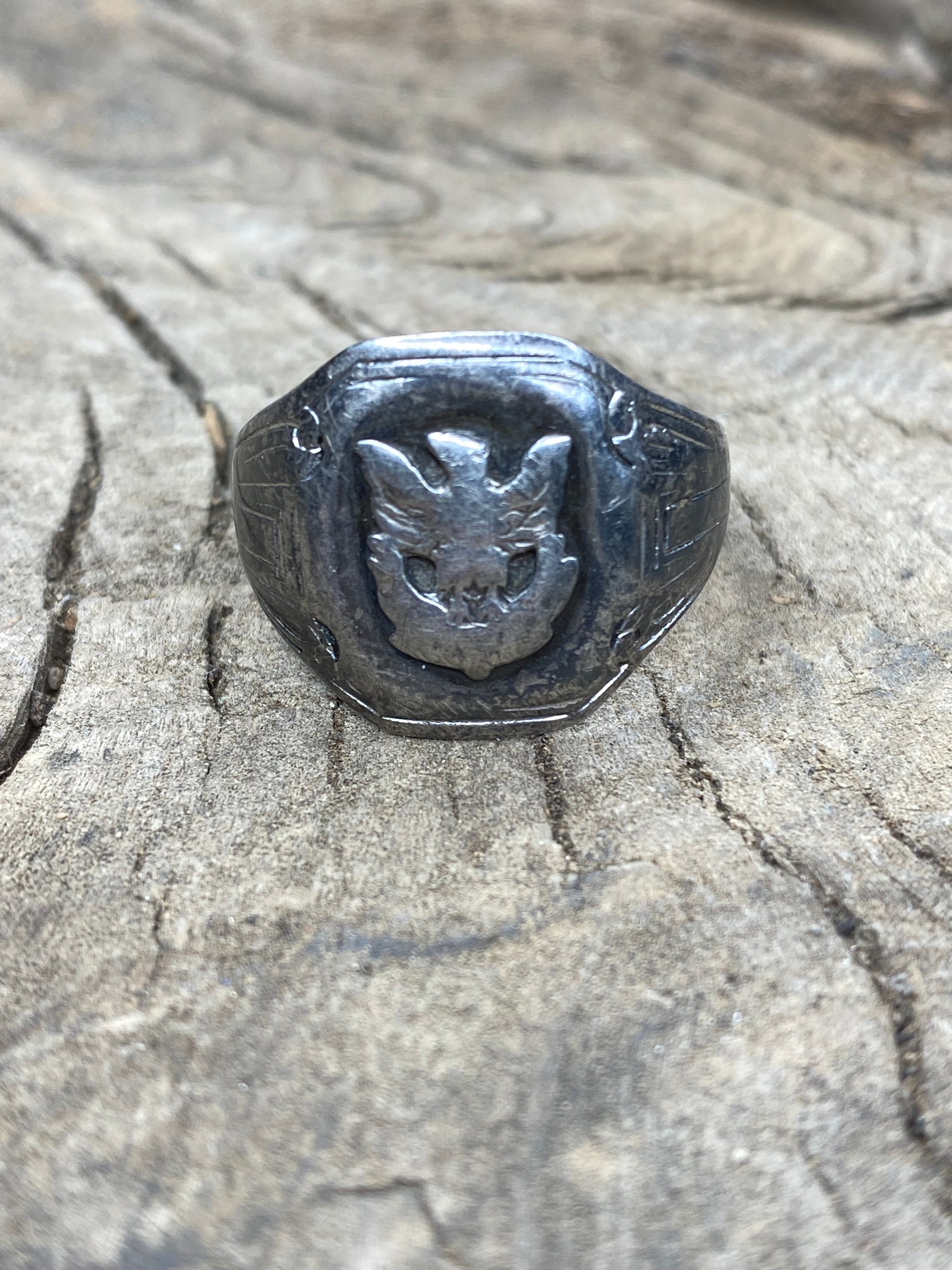 Vintage Sterling Silver Military Signet Ring - Size 10.5