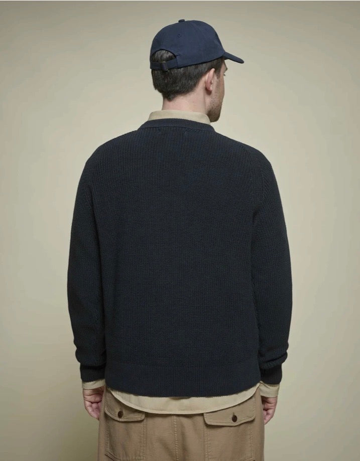 Sturdy Ribbed Cotton Sweater - Dark Navy