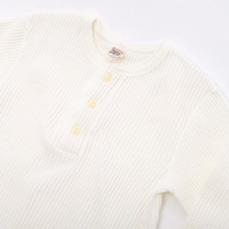 BIG WAFFLE Henley Neck T-shirt - Off White