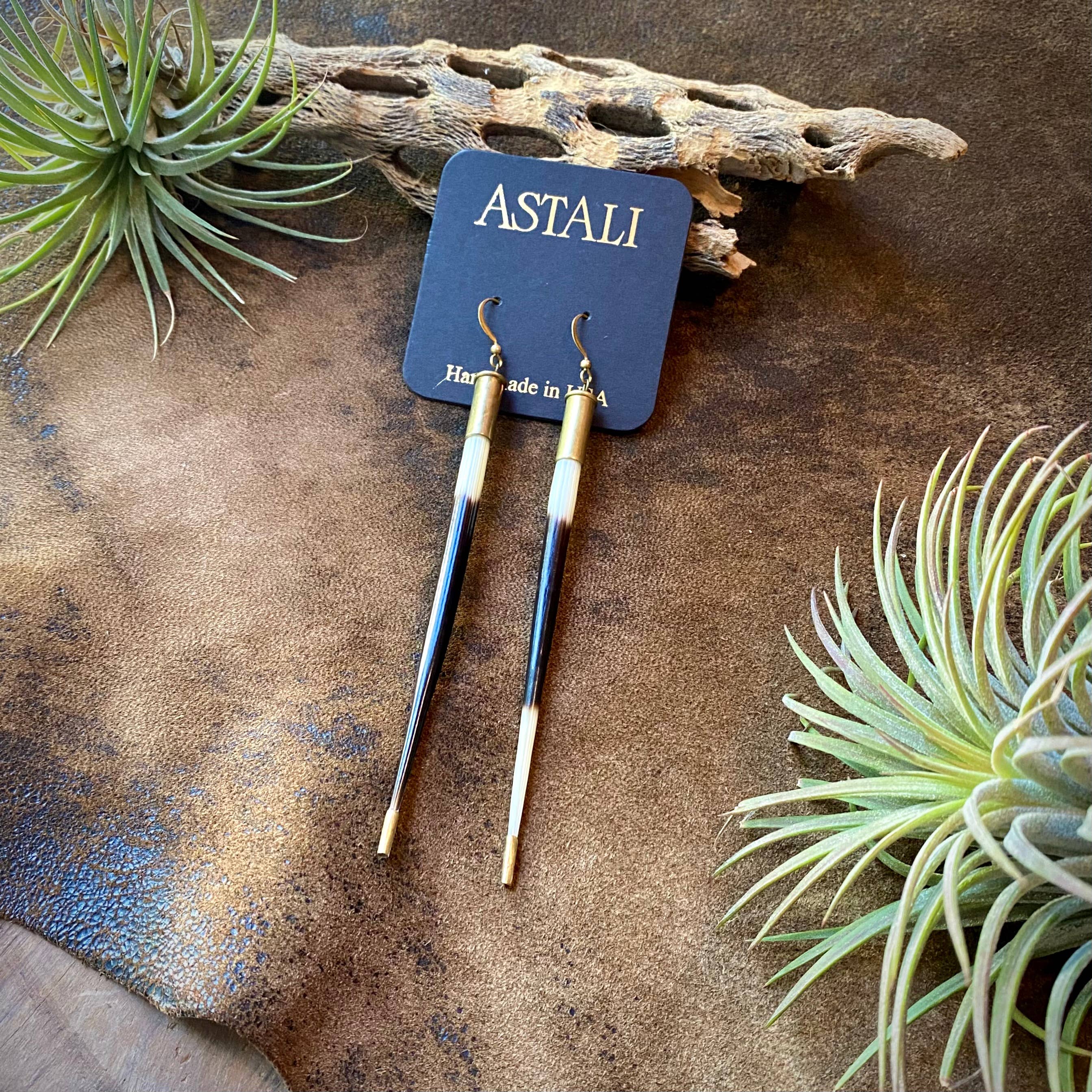 Porcupine Quill in Bullet Earrings, Shell Casings, Quills: Bullet