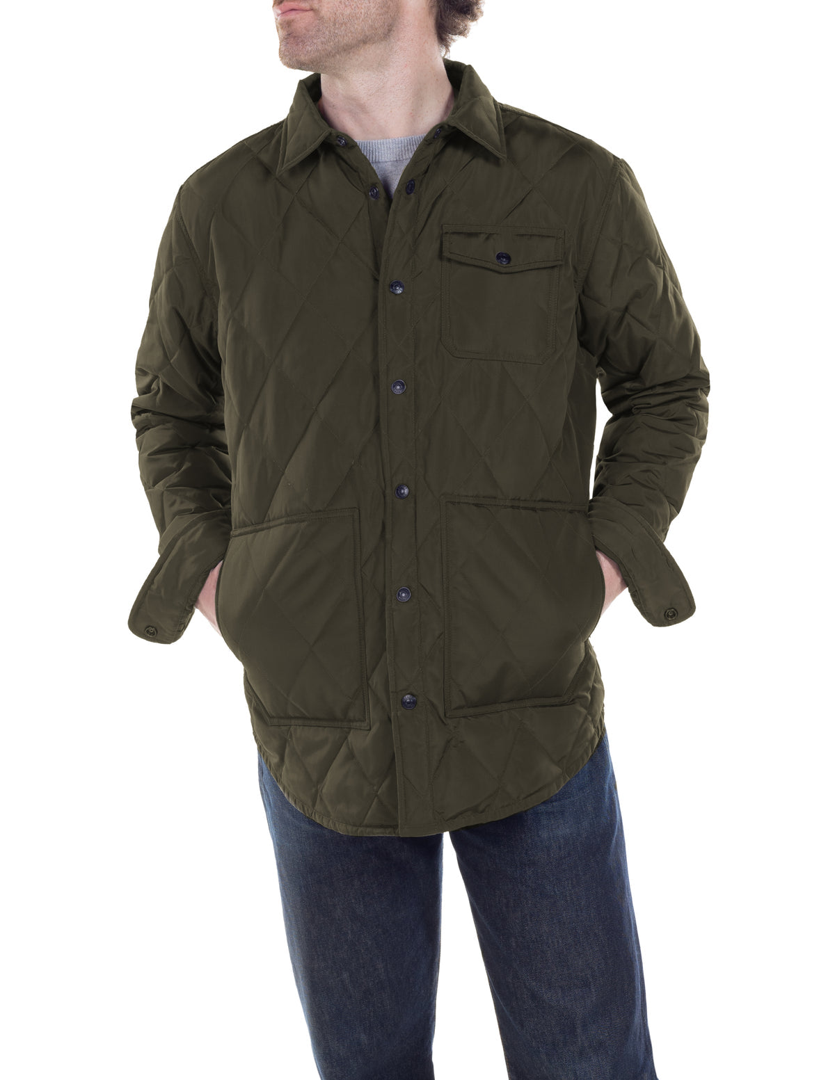 9122D Down Filled Quilted Shirt Jacket-Olive