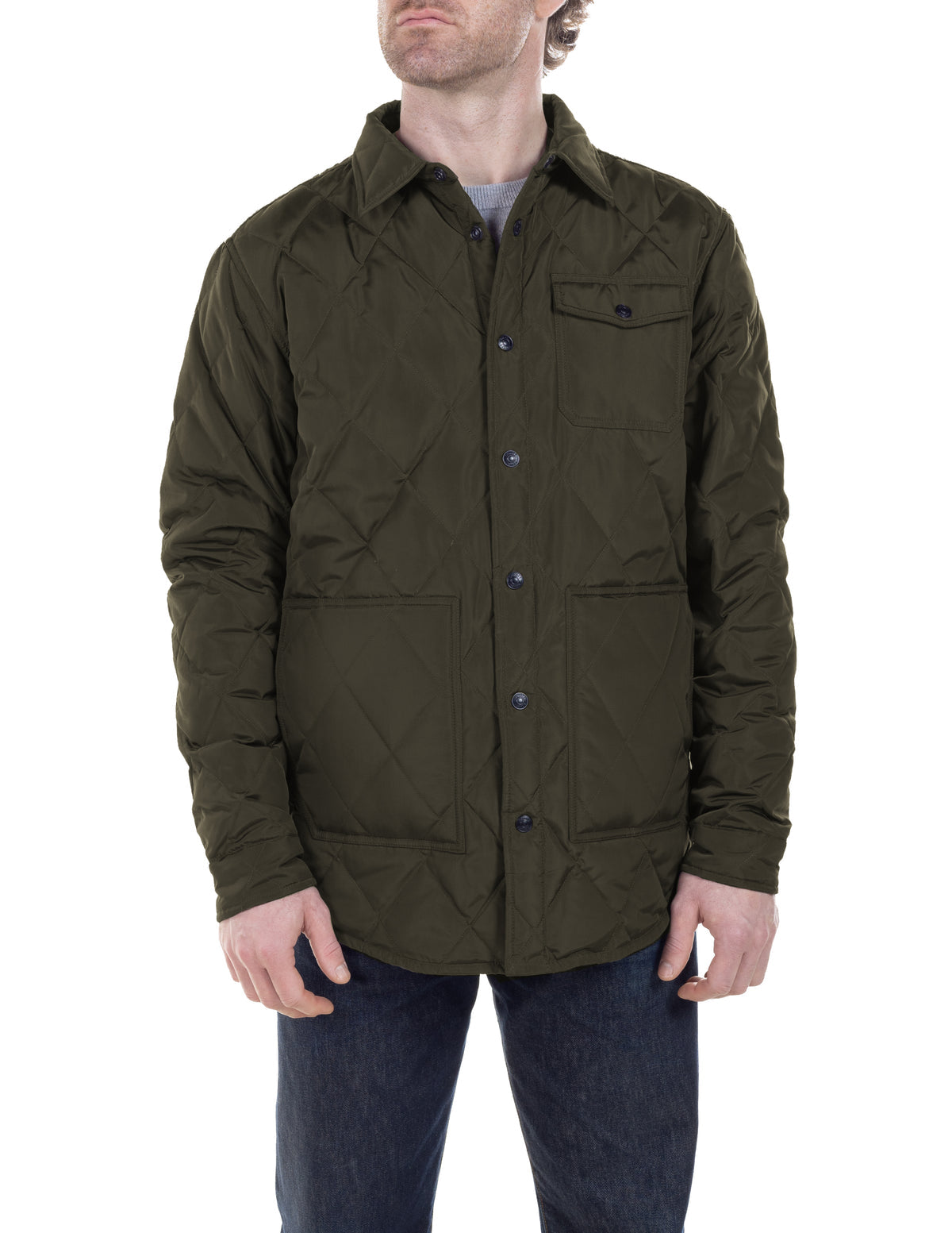 9122D Down Filled Quilted Shirt Jacket-Olive