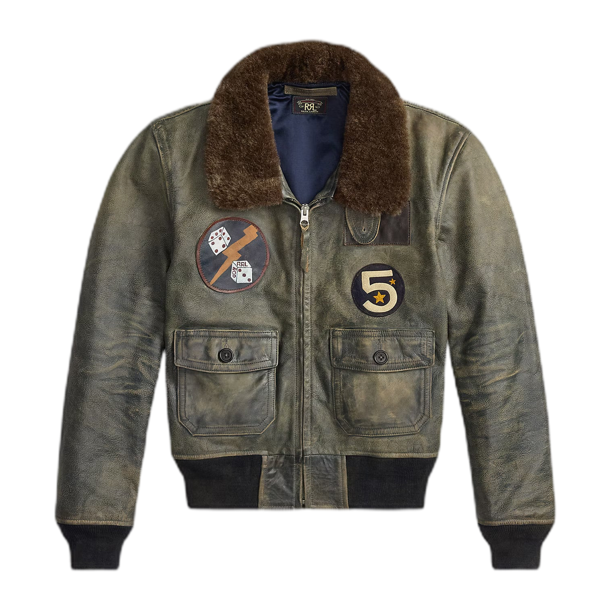 RRL Shearling-Collar Leather Flight Jacket