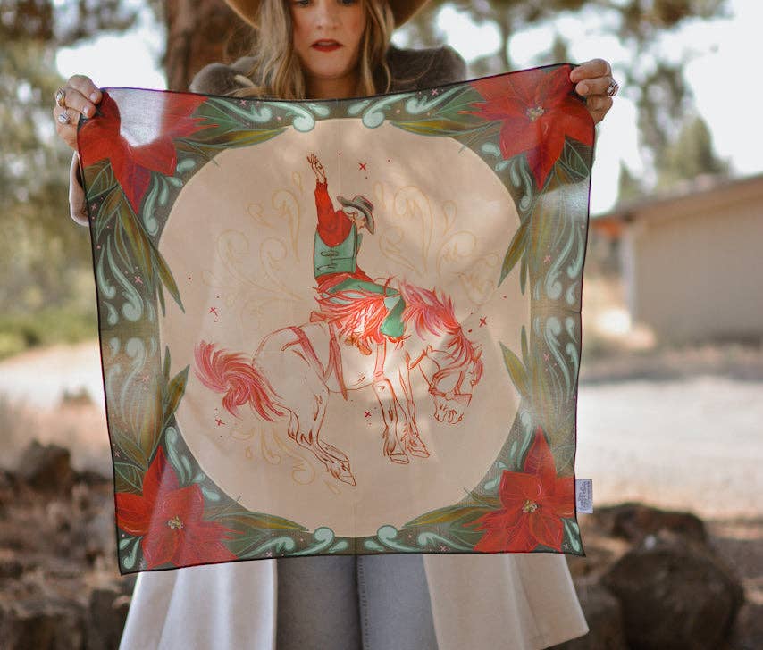 Cowboy Christmas Bronc Holiday Silk Scarf Wild Rag