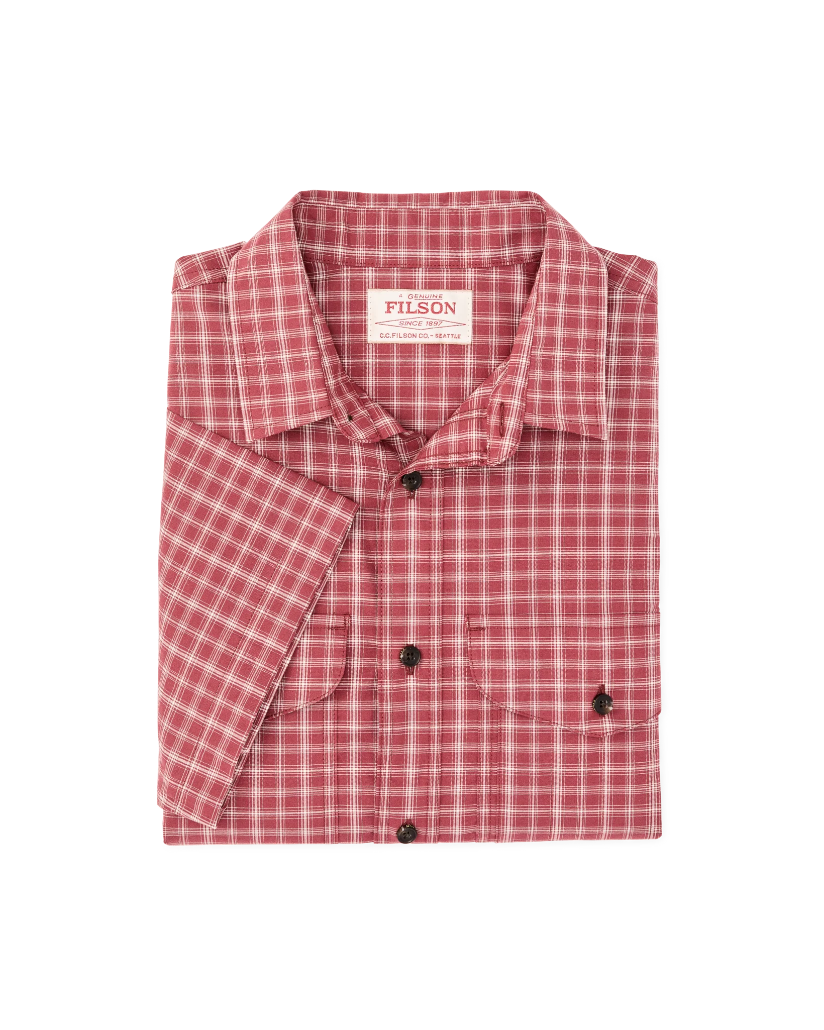 Twin Lakes Short Sleeve Sport Shirt - Brick / Cream Plaid