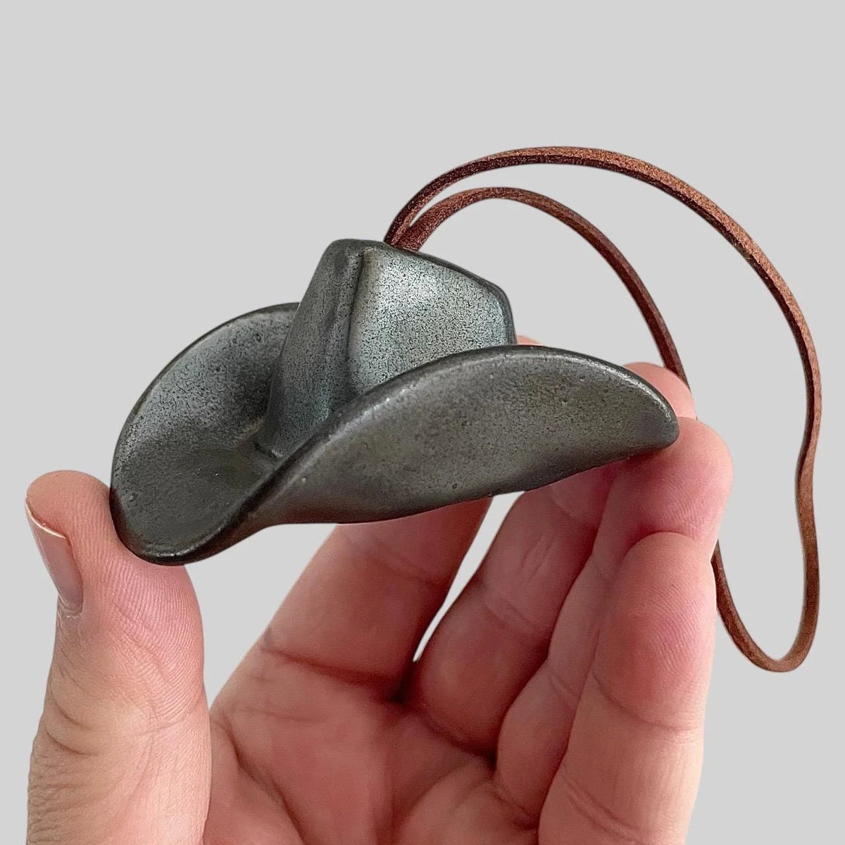 Small Ceramic Cowboy Hat Ornament with Vegan Leather Cord
