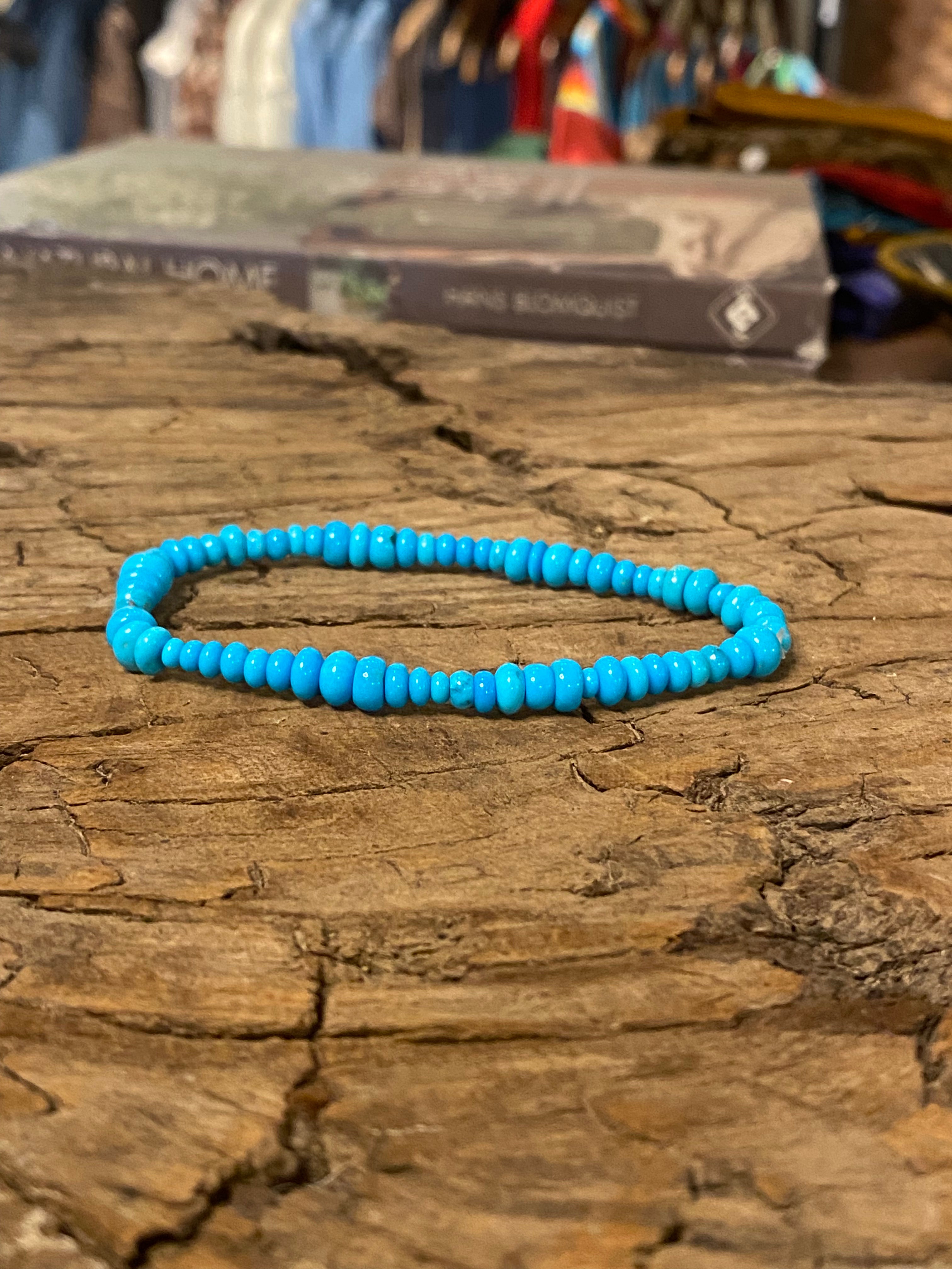 Sleeping Beauty Turquoise Mixed Rondelle Bead Stretch Bracelet