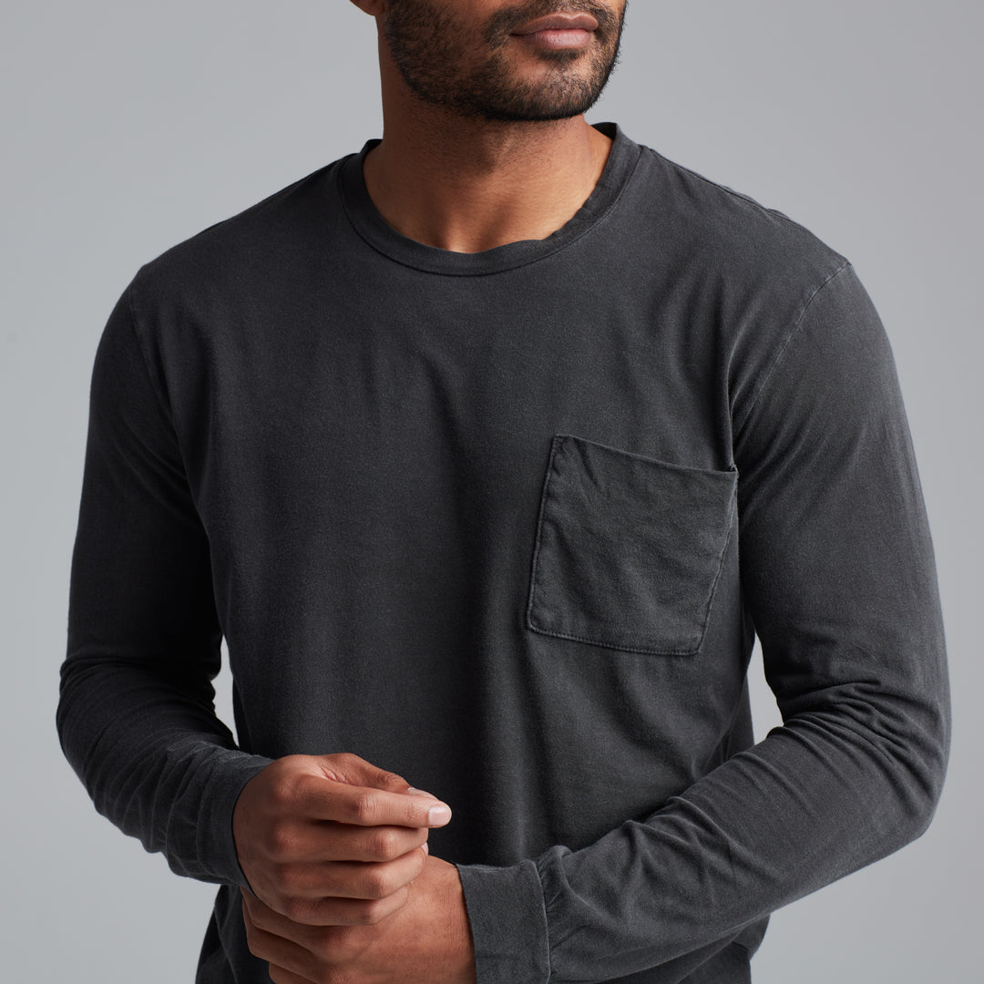 ASHER LONG SLEEVE POCKET TEE - FADED BLACK