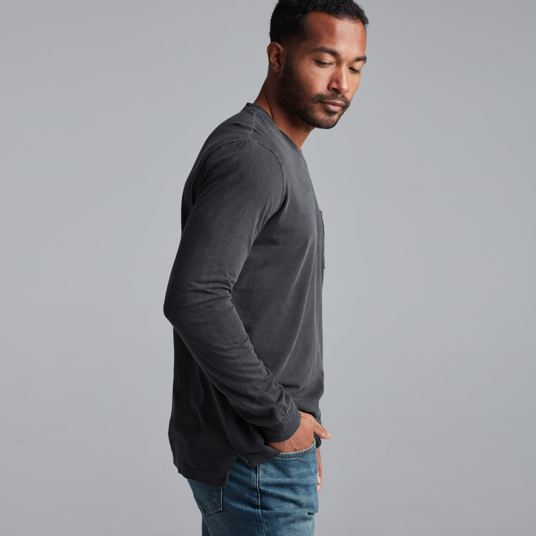 ASHER LONG SLEEVE POCKET TEE - FADED BLACK