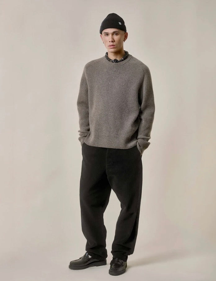 Merino Wool-Cashmere Waffle Structure Sweater - Grain