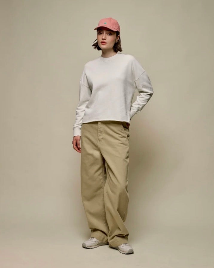 Retro Fleece Sweatshirt With Open Edge On Hem - Cashew