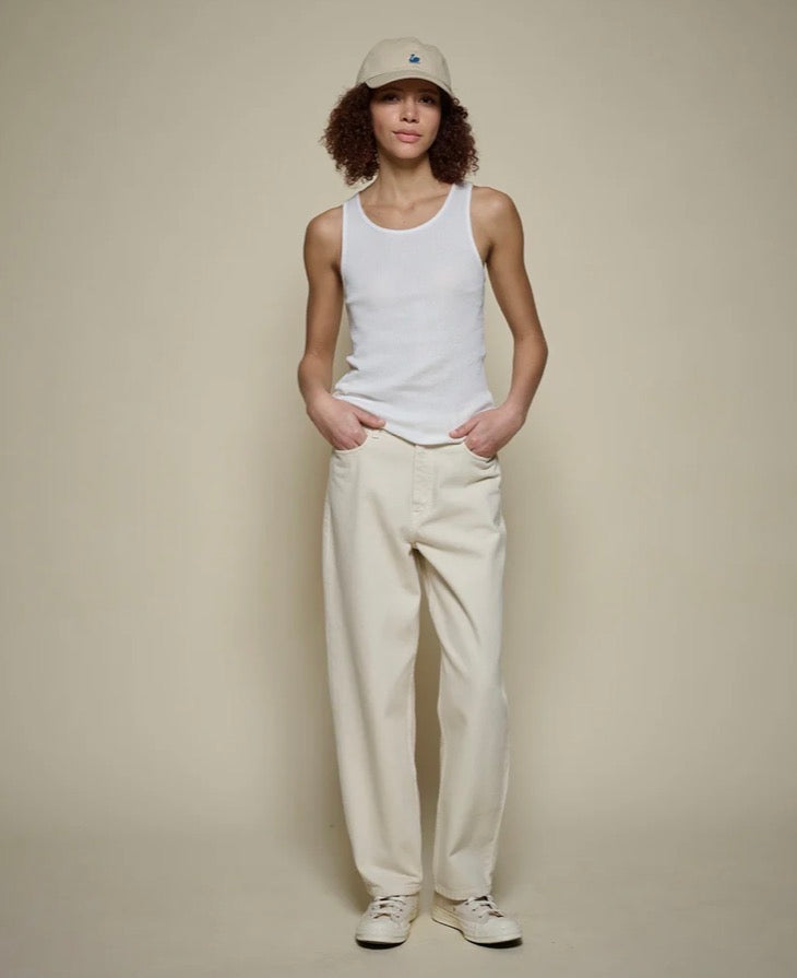 Fine Ribbed Cotton Women's Singlet - White