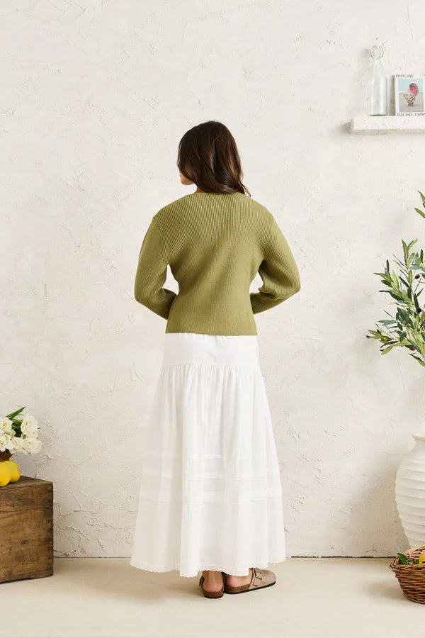 Solene Ruffle Midi Skirt White