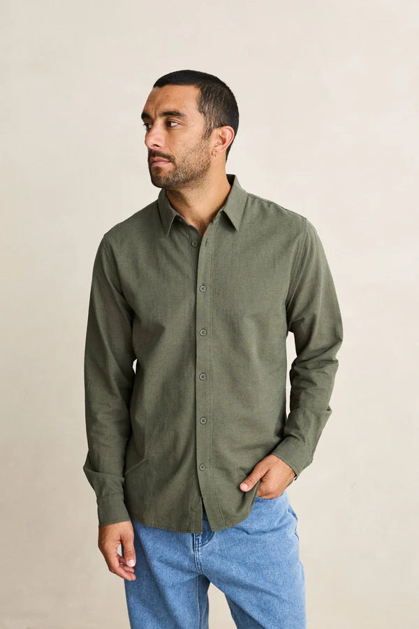 Classic Linen Ls Shirt - Forest Green
