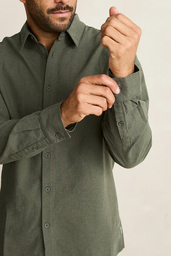 Classic Linen Ls Shirt - Forest Green