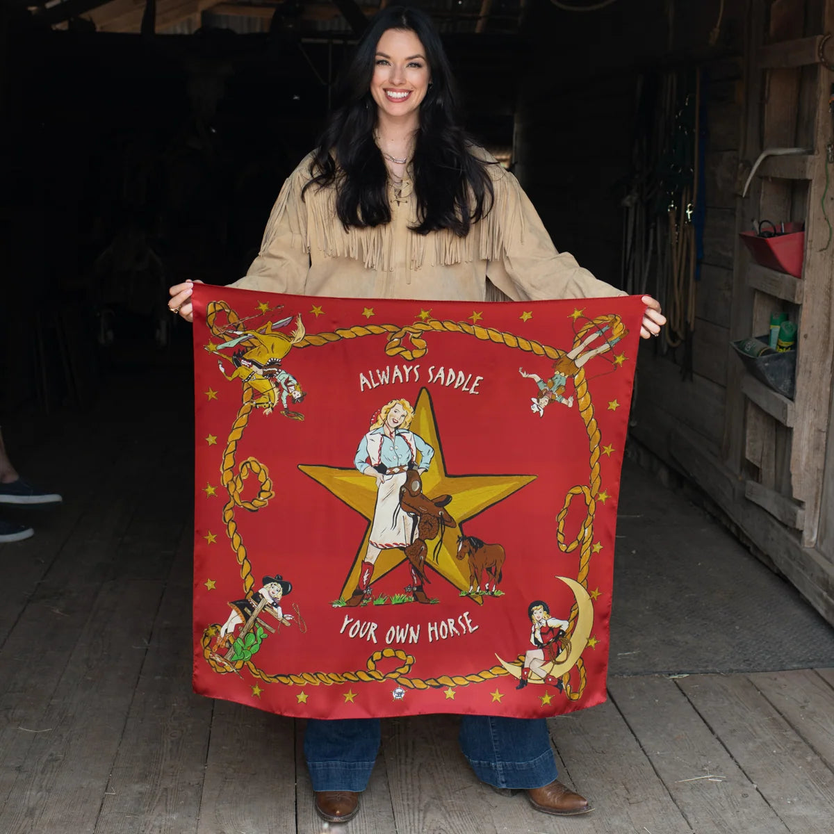 ALWAYS SADDLE YOUR OWN HORSE - LONG TALL SCARF - Red