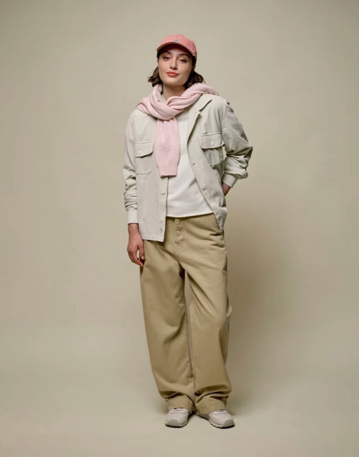 Retro Fleece Sweatshirt With Open Edge On Hem - Cashew