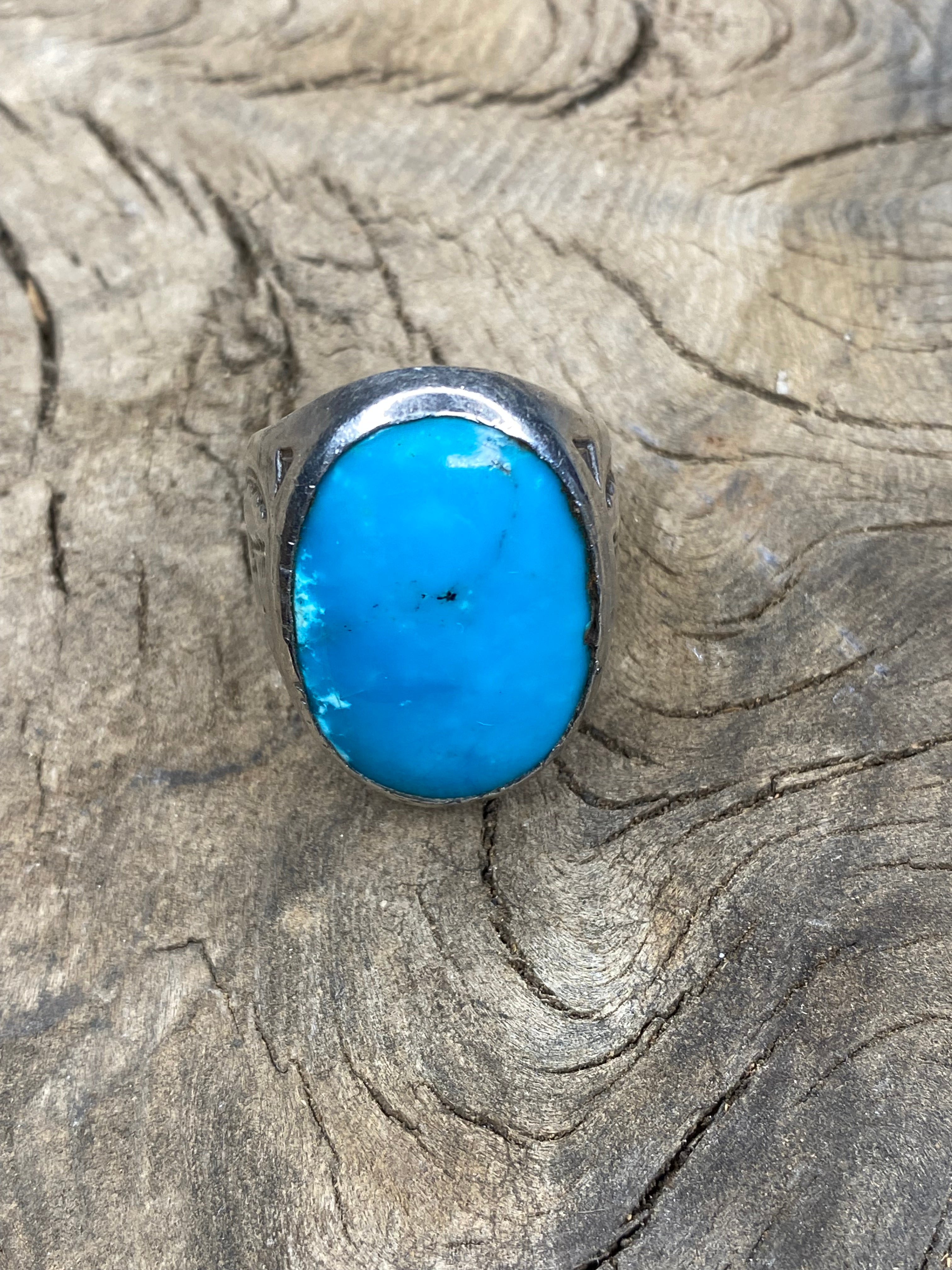 Vintage Sterling Silver and Turquoise - V For Victory Bells Men's Ring - Size 10