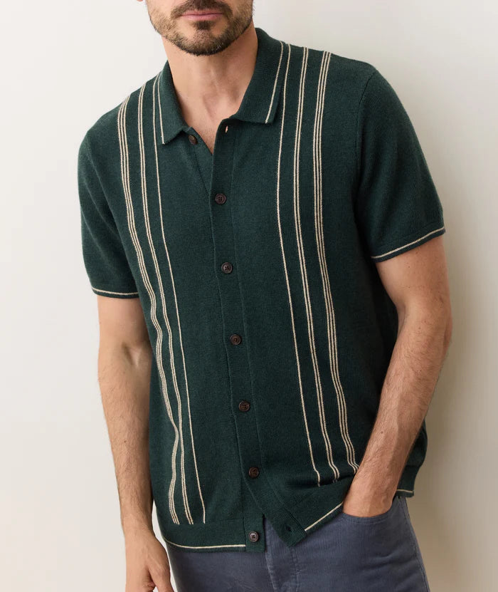 Barry Sweater Button Down - Green Gables/Cream