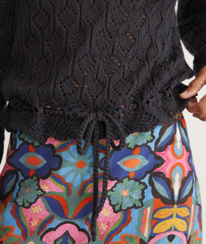 Manzanita Crochet Fringe Sweater in Black
