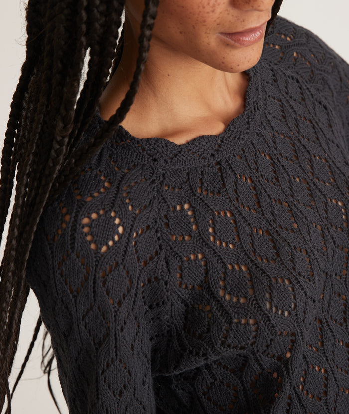 Manzanita Crochet Fringe Sweater in Black