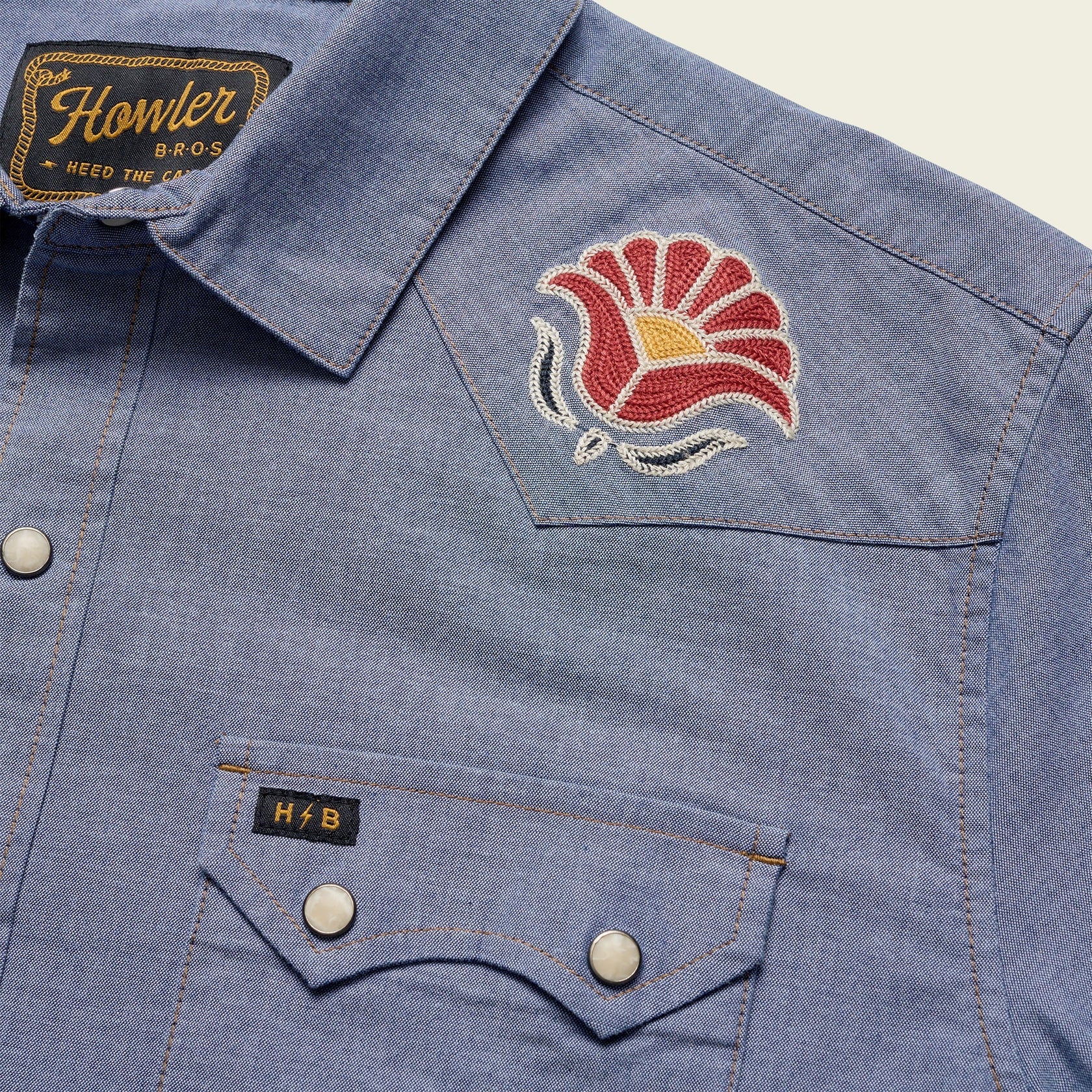 Crosscut Deluxe Snapshirt - Blue Chambray : Fresh Blooms