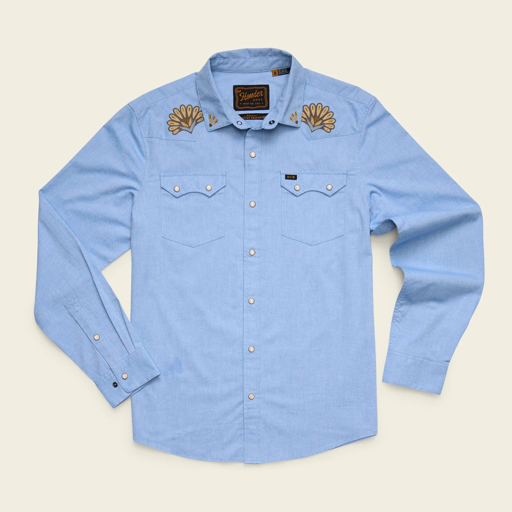 Crosscut Deluxe Snapshirt - Fanned Flora : Faded Blue Oxford