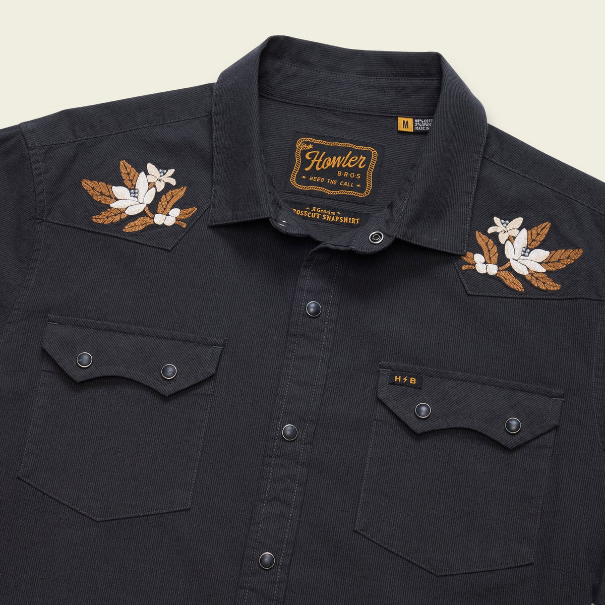 Crosscut Deluxe Snapshirt - Orange Blossoms : Antique Black