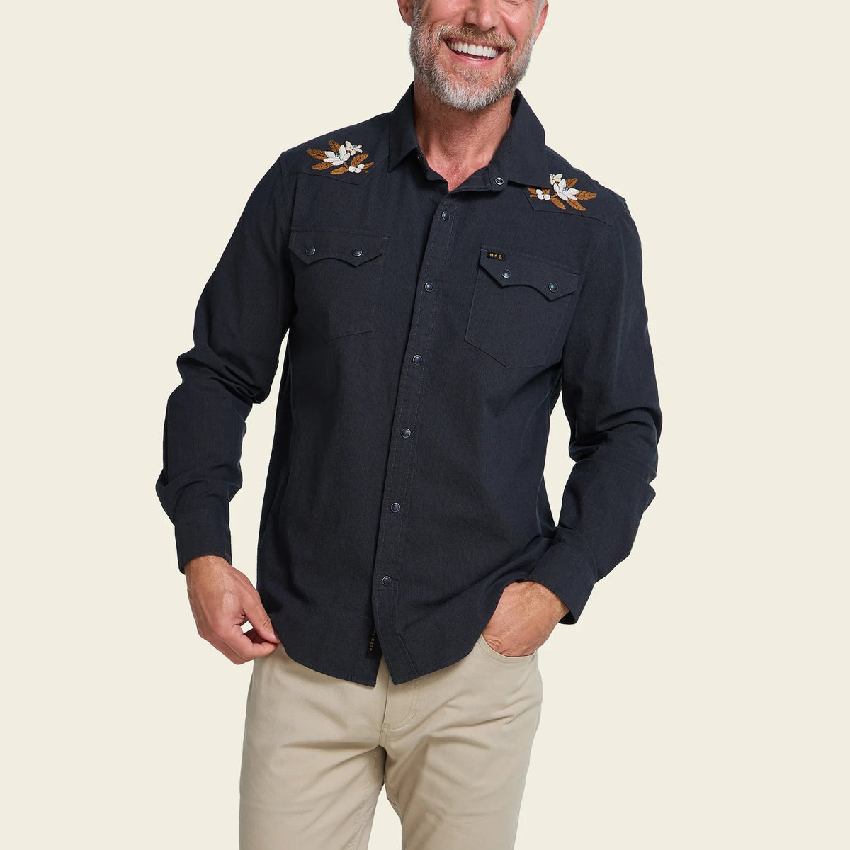 Crosscut Deluxe Snapshirt - Orange Blossoms : Antique Black