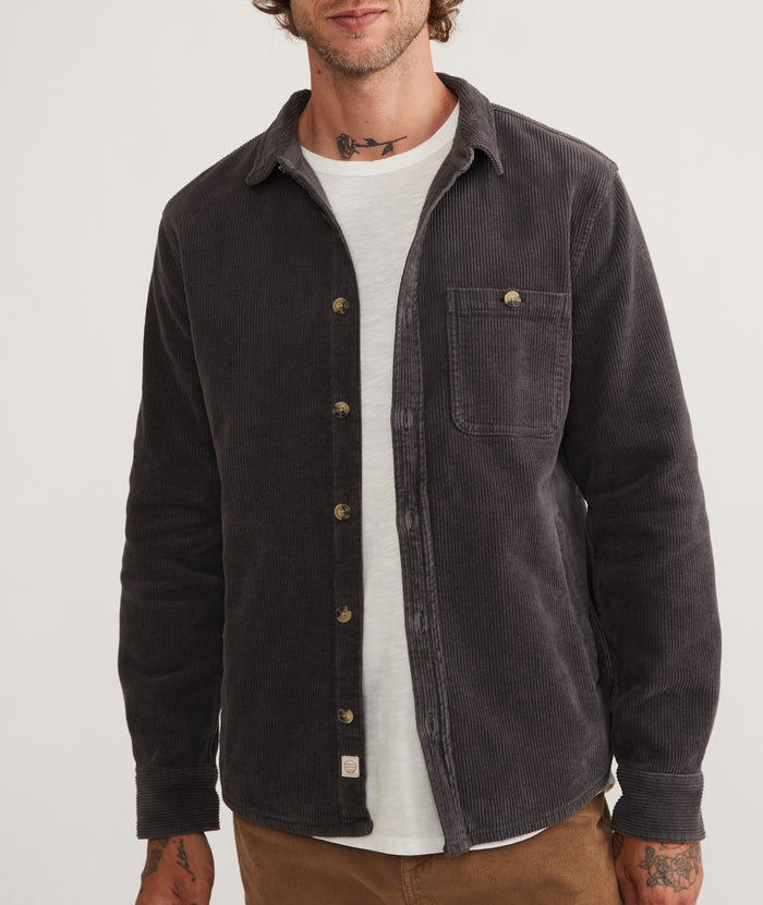 Max Broken In Corduroy Overshirt in Faded Black