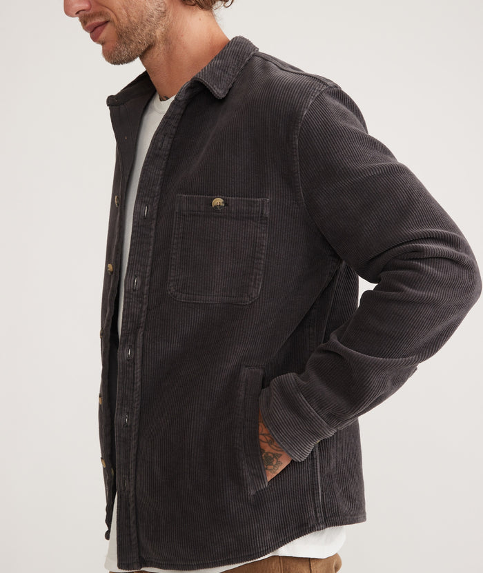 Max Broken In Corduroy Overshirt in Faded Black