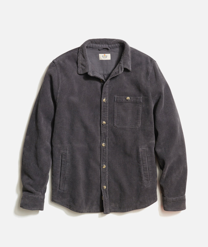 Max Broken In Corduroy Overshirt in Faded Black