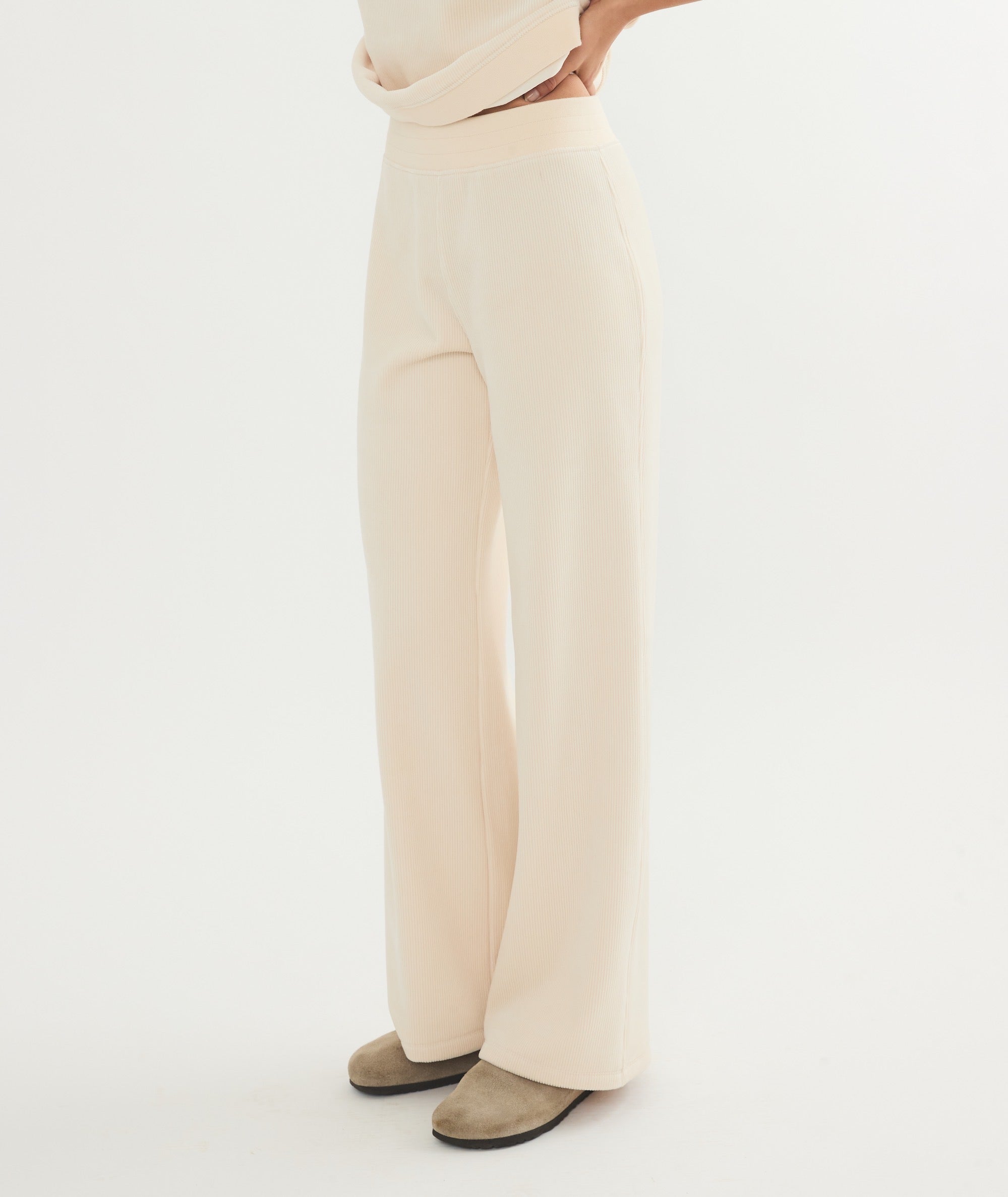 Cord Velour Wide Leg Pant in Cream