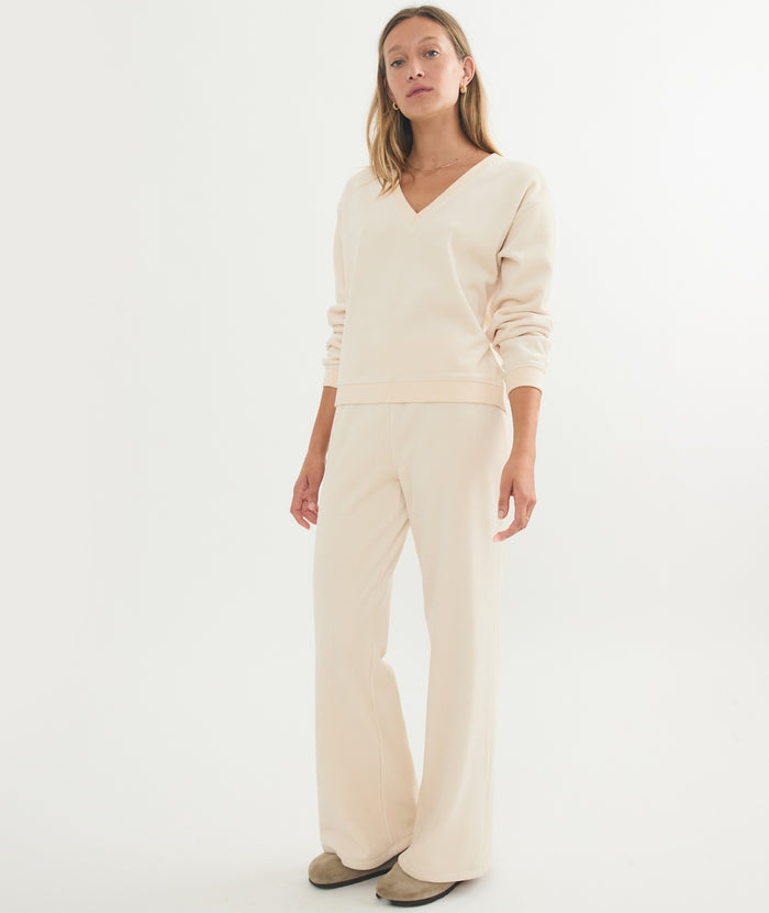 Cord Velour Wide Leg Pant in Cream