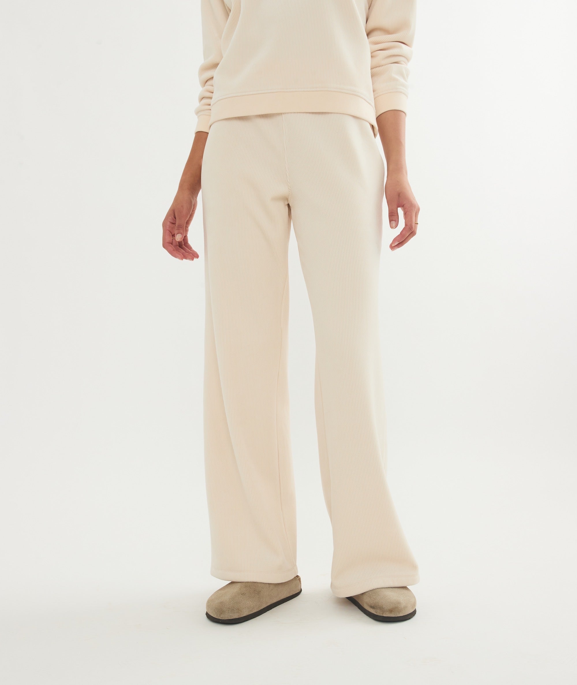 Cord Velour Wide Leg Pant in Cream