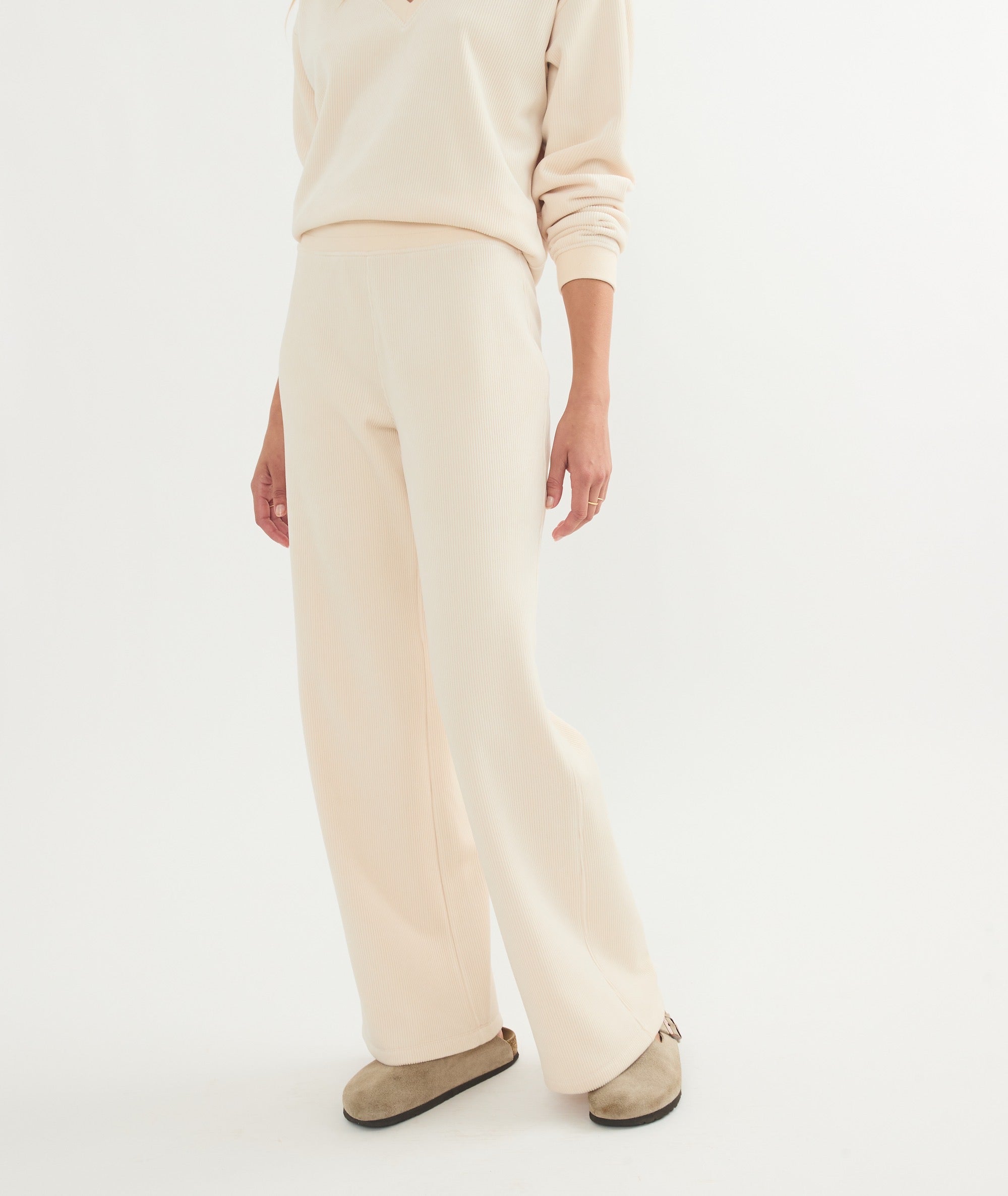 Cord Velour Wide Leg Pant in Cream