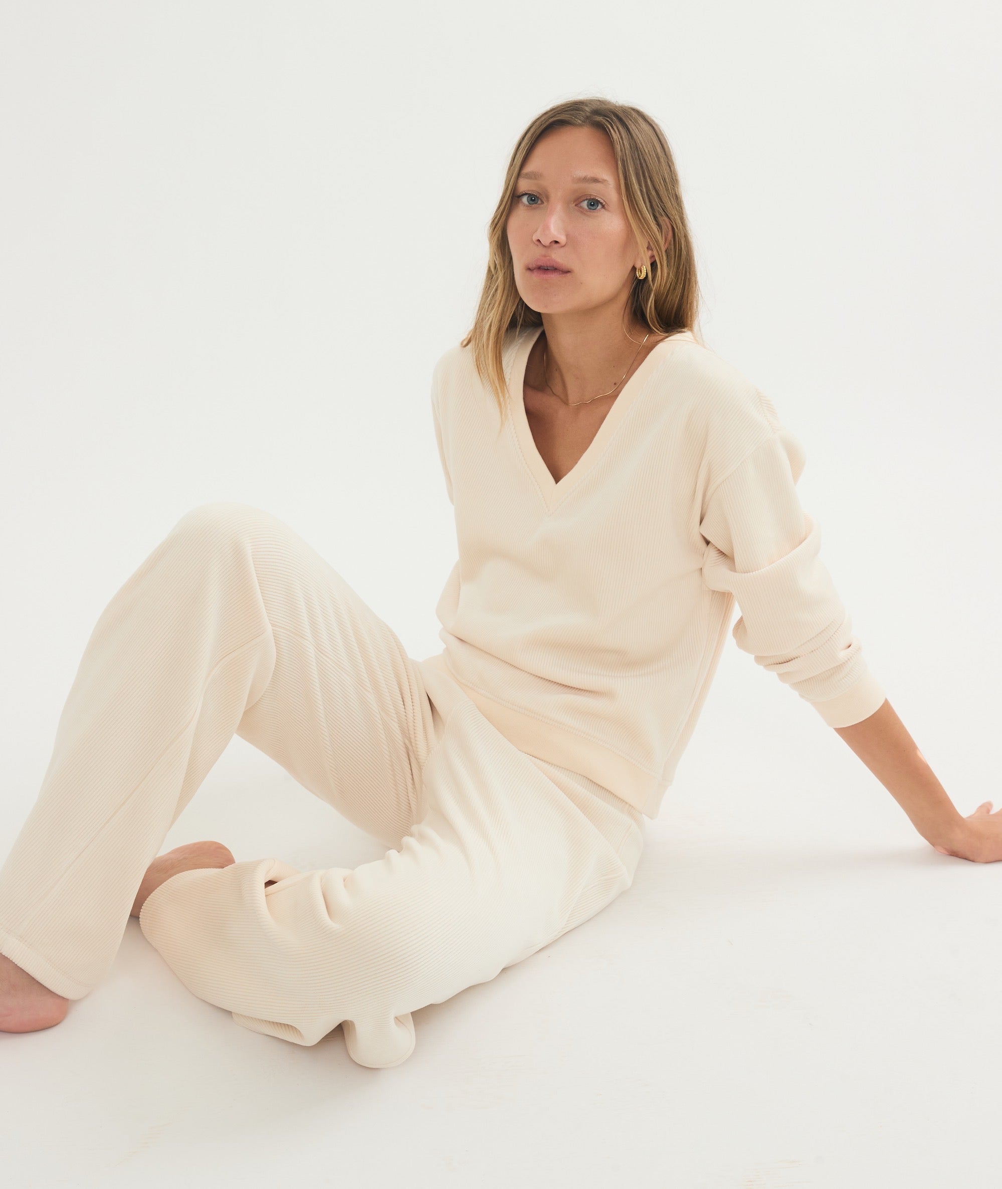 Cord Velour Wide Leg Pant in Cream