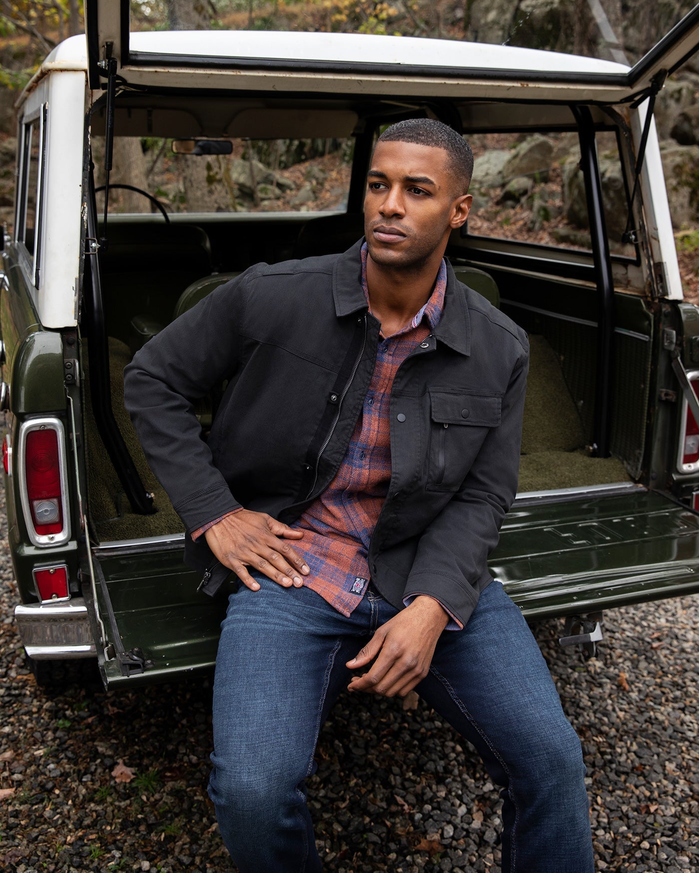 RYE VINTAGE WASHED FLANNEL SHIRT - RUST/NAVY