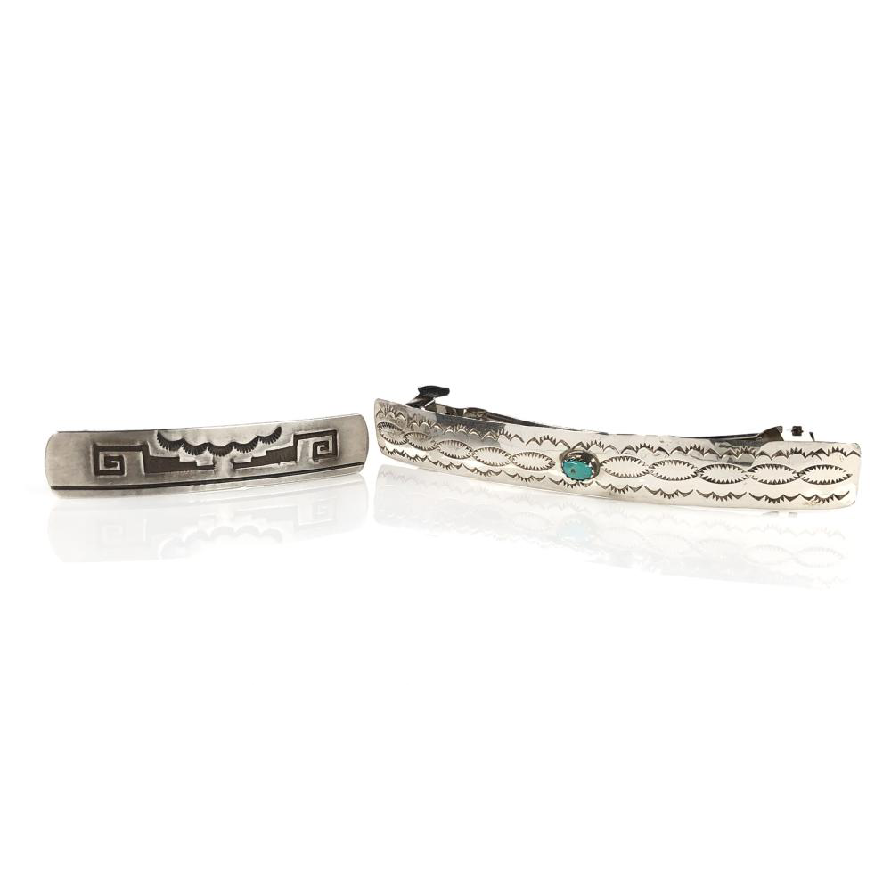2 PC NATIVE AMERICAN STERLING TURQUOISE HAIR CLIPS