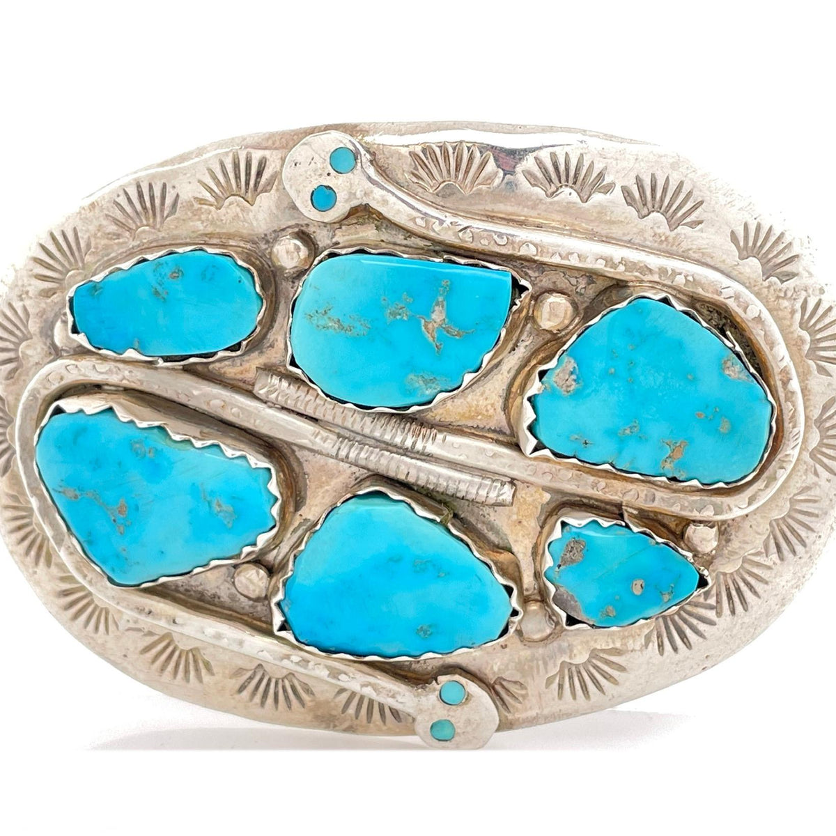 Outstanding Vintage Native American Zuni Turquoise Sterling Silver Bracelet