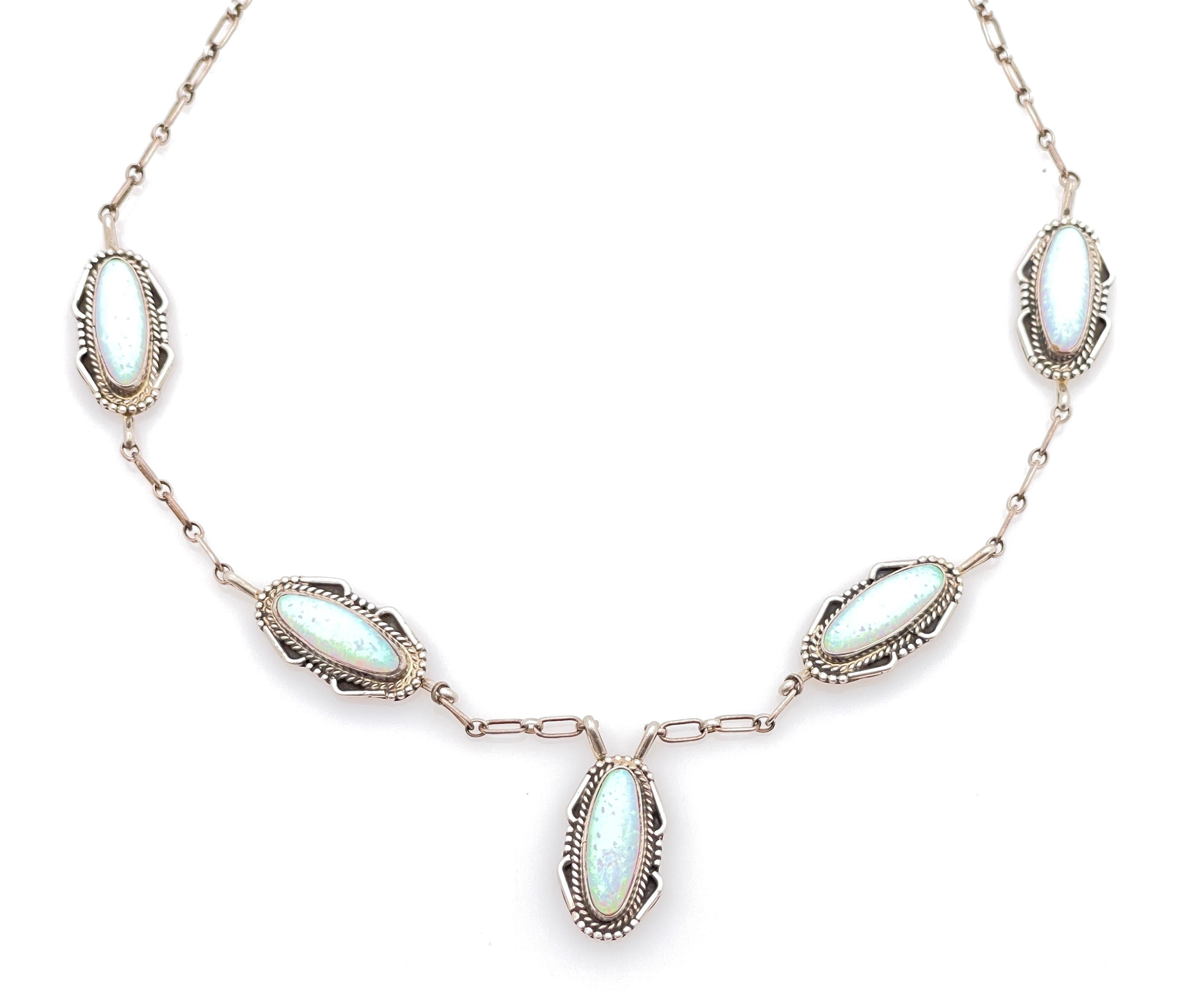 JAN MARIANO NAVAJO STERLING SILVER OPAL NECKLACE