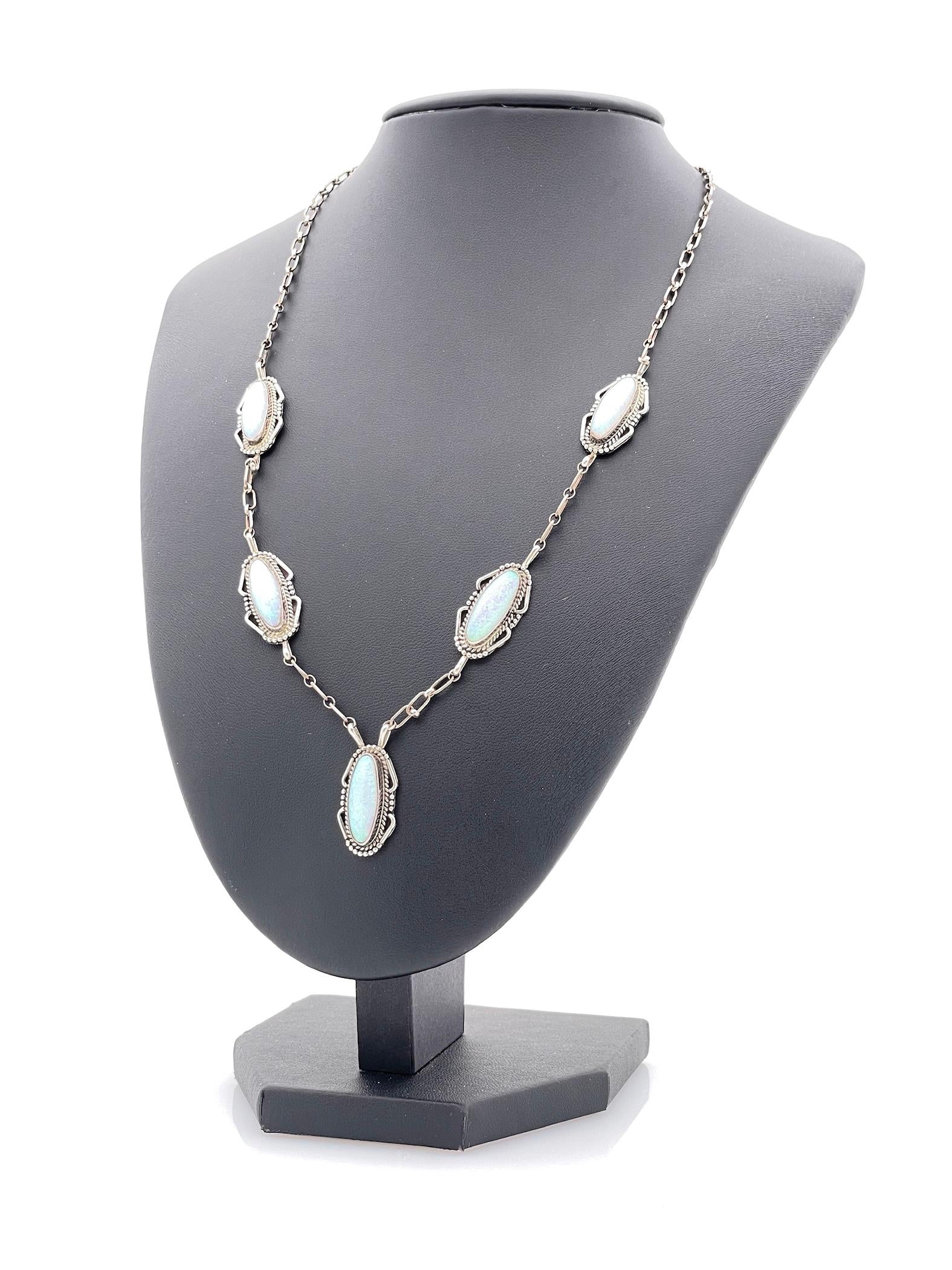 JAN MARIANO NAVAJO STERLING SILVER OPAL NECKLACE