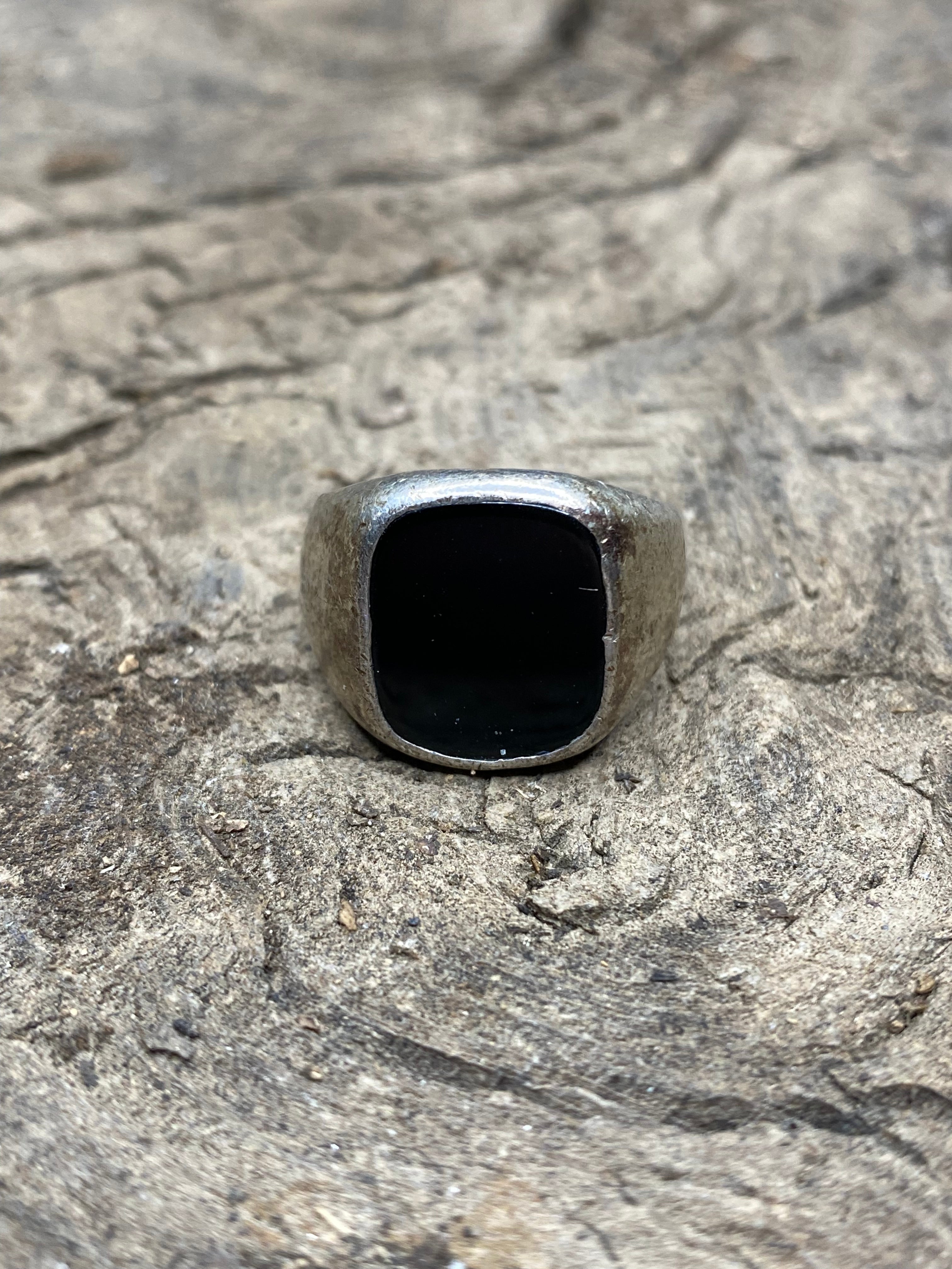 Vintage Black Onyx Sterling Silver Men's Signet Ring - Size 7.5